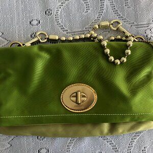 Satin green dove-flap bag from Coach, brand new!
